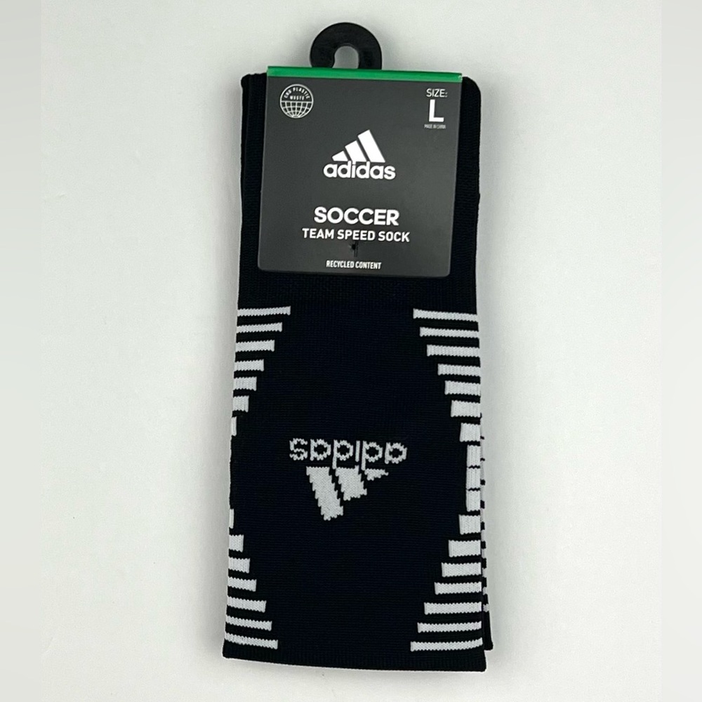 Adidas Soccer Team Speed Sock L Black White Aeroready Mens L 9-13 Women L 10-12 - Picture 1 of 4